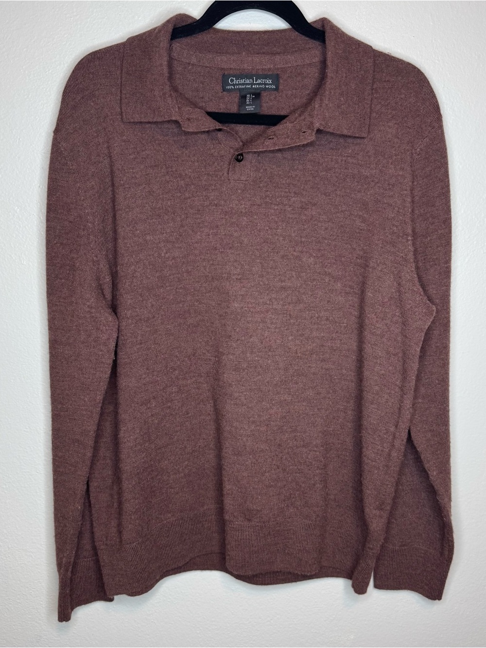 Christian Lacroix Extra Fine Merino Wool Collared Long Sleeve Sweater Burgundy L